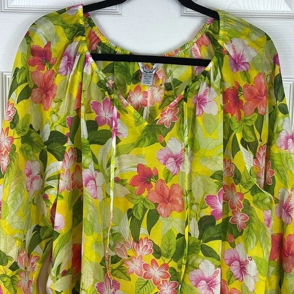 NWT Tommy Bahama silk blend happy hour yellow floral peasant top sz xl - Picture 5 of 10